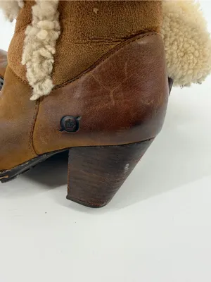 Born Dona W21268 Brown Leather Shearling Cuff Ankle Boots Size 6 thumbnail 5