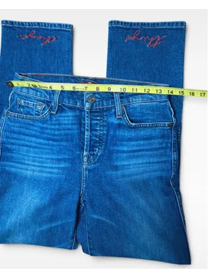 Women's 7 For All Mankind Straight Leg Jeans Size 28 Blue Red Embroidered thumbnail 7