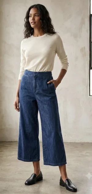 Pilcro Gaucho Pants Denim Jeans High Rise Wide Leg Cropped Size 32 - 16" Inseam thumbnail 1