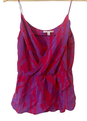 Amanda Uprichard Pink and Purple Abstract 100%‎ Silk Faux Wrap Top Size Medium thumbnail 1