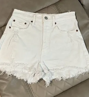 Abercrombie & Fitch White Frayed Hem High-Rise Denim Shorts thumbnail 1