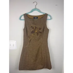 CIDER S Brown Tweed Floral Applique Sleeveless Mini Dress Cottagecore Academia thumbnail 2