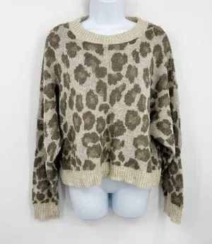 American Eagle Outfitters Leopard Sweater Size Medium Boho Fall Soft Lightweight thumbnail 1