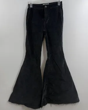 Free People Just Float On Velvet Flare Jeans 24 Black Bell Bottom Raw Hem thumbnail 1
