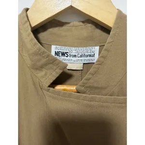 Vintage NEWS from California Asymmetrical Zip Midi Dress Tan Dolman Sleeve L thumbnail 4