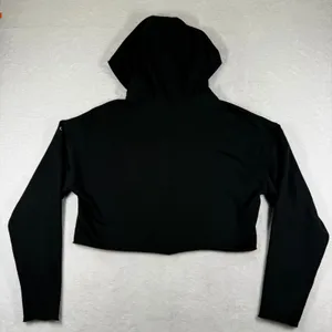 Alo Yoga Womens Black Cropped Hoodie Long Sleeve Raw Hem Activewear Sweatshirt M thumbnail 6