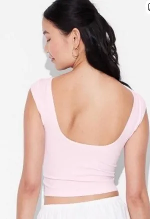 Wild Fable‎ Seamless Crop Top Womens XS Light Pink New Low Scoop Back Cap Sleeve thumbnail 1