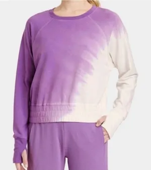 Joy Lab Women's Tie Dye Crew‎ Neck Sweatshirt Purple Cream Size L thumbnail 1