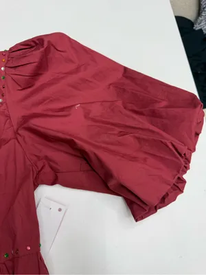 Tiered Puff-Sleeve Mini Dress in Burgundy size S thumbnail 7
