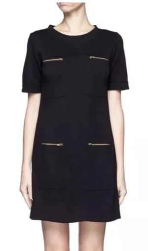 J. Crew Black Wool Blend Short Sleeve Retro Zipper Mini Shift Dress Size 2 thumbnail 1