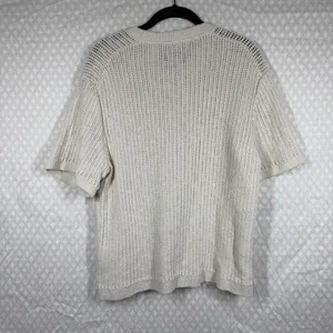 Abercrombie & Fitch Cream Cotton Blend Open Knit‎ Short Sleeve Sweater thumbnail 4