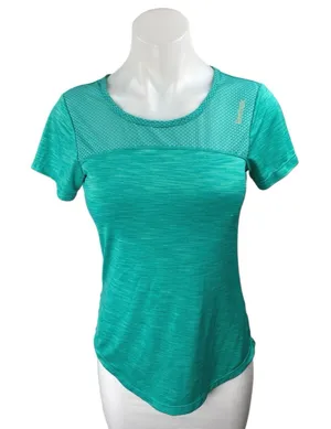 Reebok Women's Green Short Sleeve Cutout Activewear Fitness Tee T-Shirt Top XS thumbnail 1