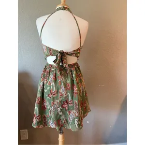 Angel Biba Size 8 Olive Floral Halter Mini Dress Boho Fit & Flare thumbnail 2