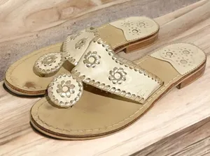 Jack Rogers Women's Size 6 Leather Palm Beach Navajo Classic Sandals Bone White‎ thumbnail 1