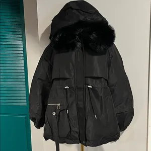 NEW with tags - Black Puffer Parka w/ Detachable Faux Fur Lining + Cinch Waist thumbnail 3
