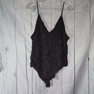 Nine Britton Black Floral Lace Sleeveless V-Neck Festival Whimsigoth Bodysuit thumbnail 5