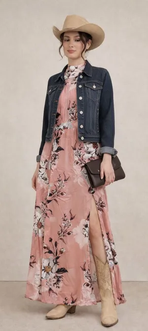 Floral Pink Maxi Dress Small High Neck Front Splits Fairy Cottagecore Whimsical thumbnail 1