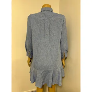 Tuckernuck Light Blue Cotton Chambray Ruffle Hem Shirt Dress Small Y20060T thumbnail 4