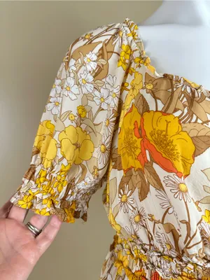 Cato Floral Milkmaid Top L Cottagecore Smocked Puff Sleeve Boho 70s Festival thumbnail 2