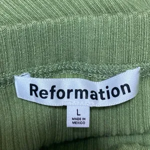 Reformation Women's Green Rib Knit Stretch Midi Straight A-line Pencil Skirt L thumbnail 4