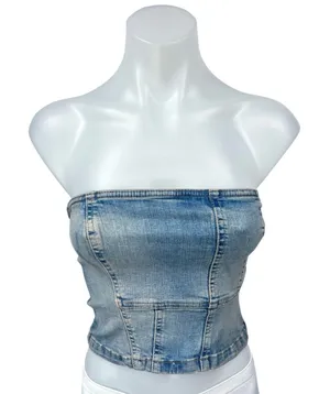 NEW Zara Blue Strapless Tube Sleeveless Pullover Denim Jean Crop Top Size XS thumbnail 1