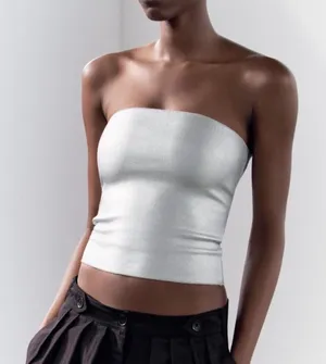 Zara Strapless Stretch Tube Top Silver thumbnail 1