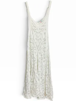 Free People Beach Bianca Fauxchet Crochet Flowy Midi Dress Ivory Large thumbnail 4