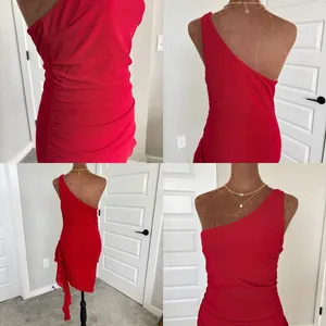 Privy Red One Shoulder Dress M Y2K Romantic Shimmer Homecoming Sorority Rush‎ thumbnail 3