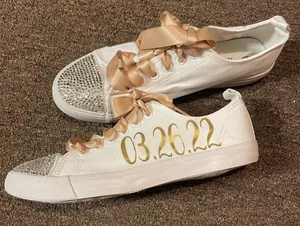 Twisted slip in & step out Elegant White and Gold Women's Sneakers thumbnail 1