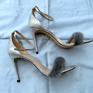 Elegant Silver Heels with REAL Fur Accent🔥🔥🔥 thumbnail 13