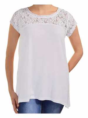 DKNY White Lace Yoke Short Sleeve Top thumbnail 3