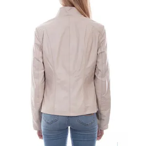 NWT Scully Beige 100% Leather Zip Front‎ Stand Up Collar Jacket Medium #WX13-15 thumbnail 2