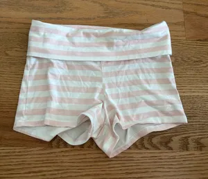 Frankie's Bikinis Fold-Over Waist Pink & White Striped Bike Shorts thumbnail 1