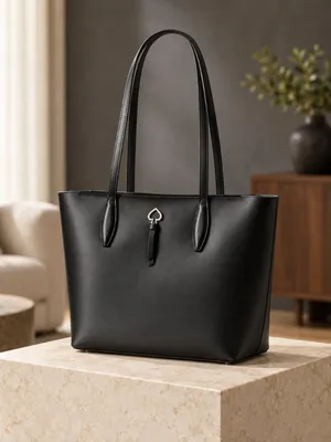 Kate Spade Black Refined Grain Leather Spade Logo Tote Bag NWT thumbnail 3