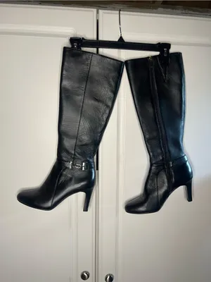 Bandolino Black Leather Knee High Heeled Boots thumbnail 9