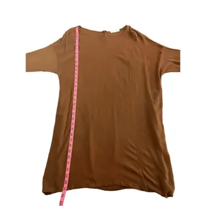 Chestnut brown woven lagenlook quarter sleeve tunic relaxed fit women's medium thumbnail 3