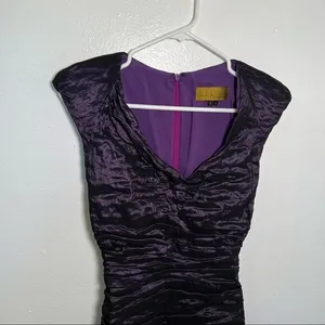 Nicole Miller Women's Sz 2 Cowl Neck Technometal Tuck Dress Black Purple Bodycon thumbnail 3