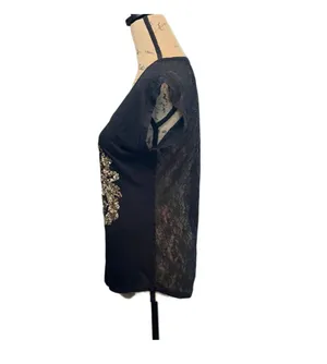 Express Gold Sequin Black Lace Back Top thumbnail 3