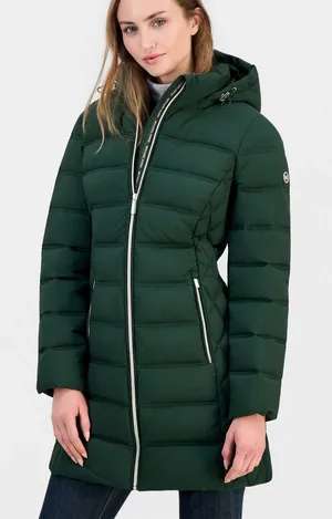 Michael Kors packable quilted hooded down filled coat green size medium thumbnail 1