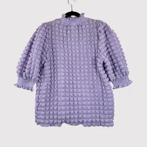 English Factory Womens Top Purple Textured Balloon Sleeve Ruffle Blouse Medium thumbnail 3