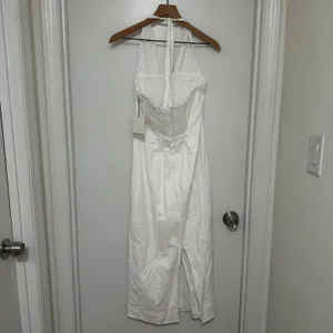 Reformation | NWT Women's White Halter Midi Smocked Bessi Cocktail Dress, Size 2 thumbnail 4