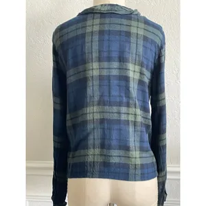 Abercrombie Plaid Ruffle Blouse Medium Navy Green V Neck Flowy Top thumbnail 4