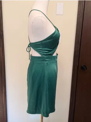 Princess Polly green ruched neck cutout mini dress thumbnail 3