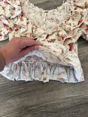 Free People favorite girl ruffle front smocked floral crop top cream medium thumbnail 8