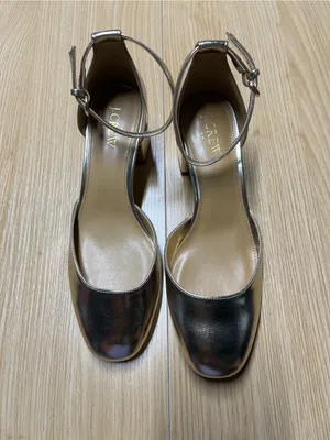 J.Crew Factory Gold Metallic Ankle Strap Block Heel Pumps Size 8 thumbnail 4
