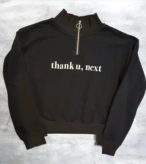 H&M Ariana Grande Thank U Next Black Quarter Zip Crop Sweatshirt Size 14Y / XS thumbnail 1