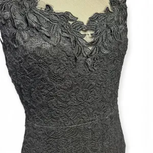 Symphony Lace Illusion Mesh Stretch Long Formal Dress Gown Black Large thumbnail 4