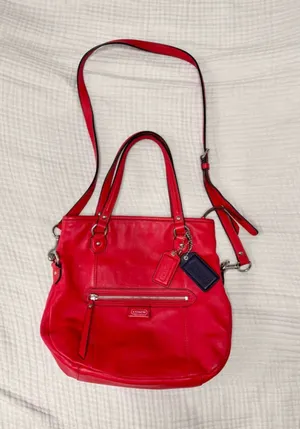 Women's Coach Orange red Leather Crossbody Bag One Size with Navy Blue Charm thumbnail 1