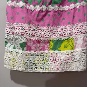 Lilly Pulitzer Multicolor Floral PrintPolka Dot Lace Trim‎ Cotton Skirt 8 Pink thumbnail 3