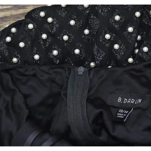 NWT B. Darlin Pearl-Embellished Bodycon Glitter Dress Black / White 13/14 thumbnail 7